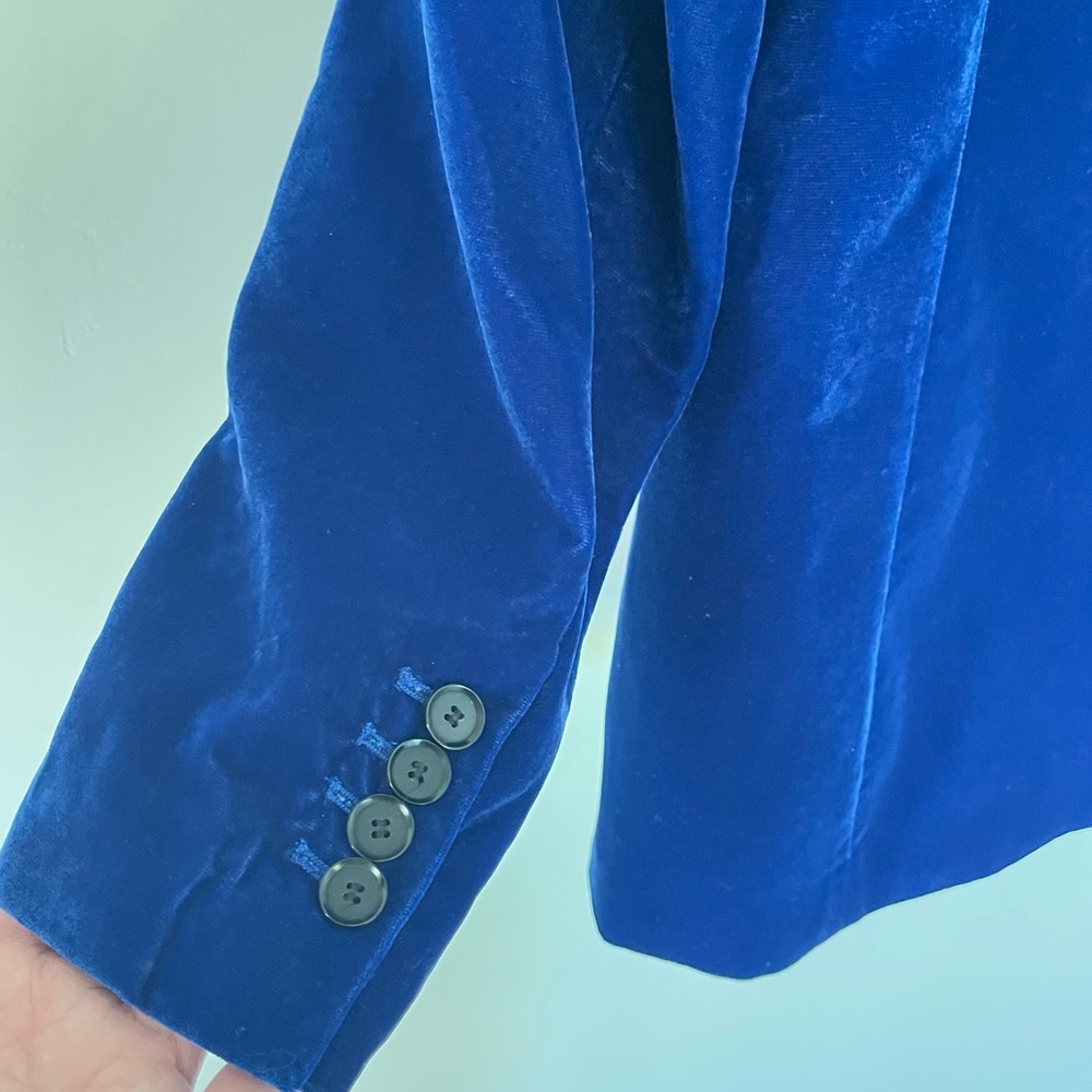 Zara Blue Velvet Jacket Blazer, Size L - Picture 11 of 13
